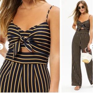 Lottie Moss Tie Front Navy Striped Jumpsuit